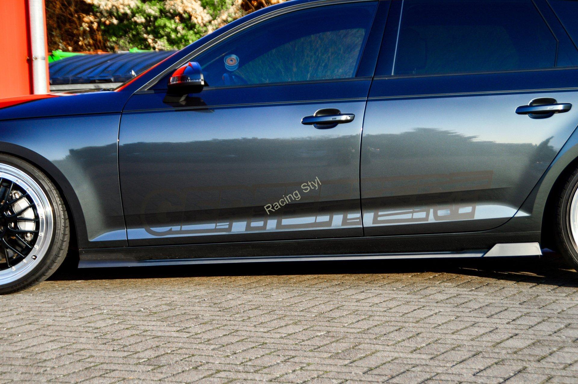Audi A4 B9 nástavce na boční prahy Glossy Black s křidélky IN Tuning Lesk.