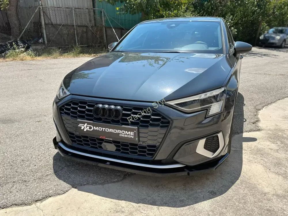 Audi A3 8Y přední spoiler lipa Glossy Black MD Design Lesk.