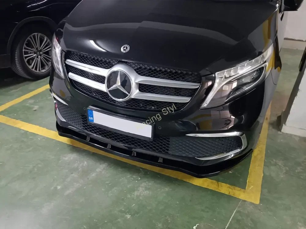Mercedes Benz V-Class Facelift spoiler pod přední nárazník Glossy Black MD Design Lesk.