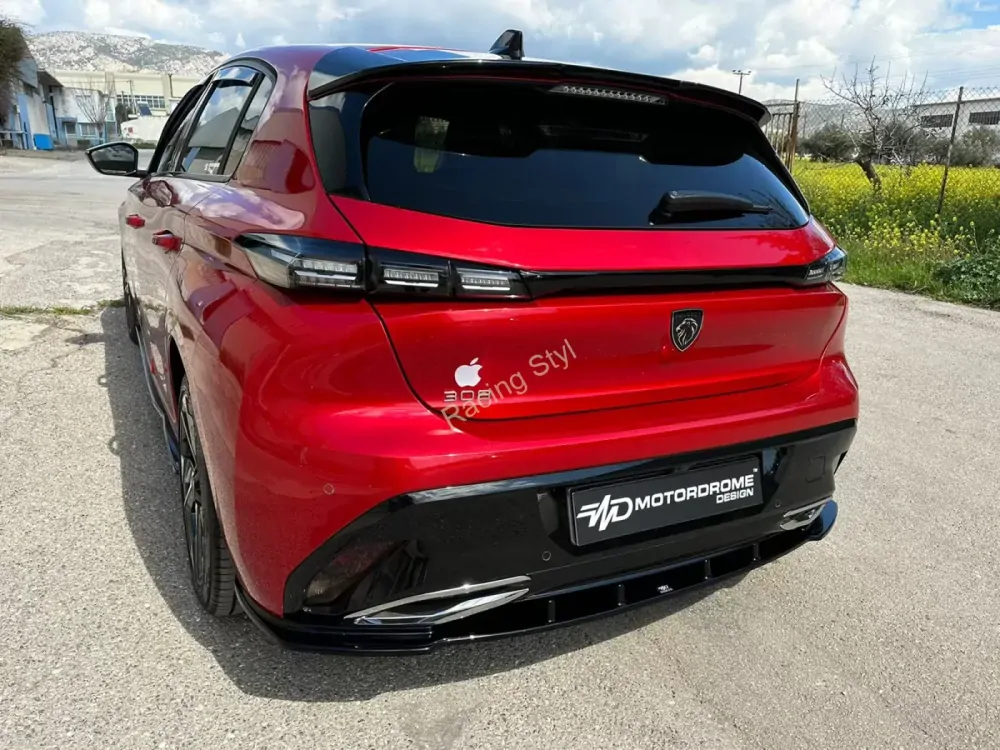 Peugeot 308 spoiler pod zadní nárazník Glossy Black MD Design Lesk.