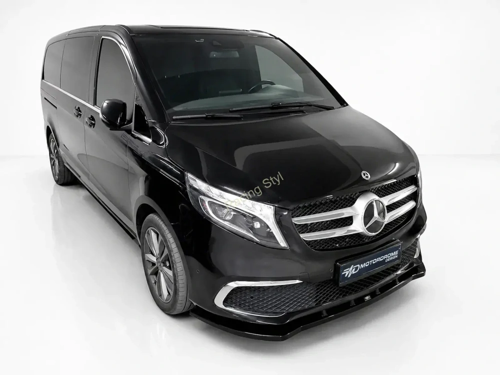 Mercedes Benz V-Class Facelift spoiler pod přední nárazník Glossy Black MD Design Lesk.