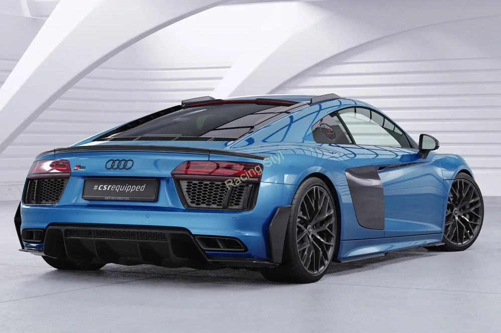 Audi R8 Facelift 4S boční spoilery na zadní nárazník Glossy Black CSR Lesk.