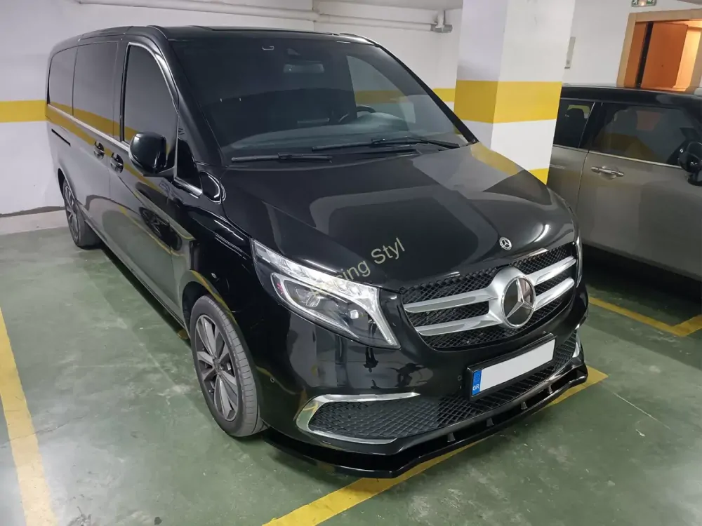 Mercedes Benz V-Class Facelift spoiler pod přední nárazník Glossy Black MD Design Lesk.