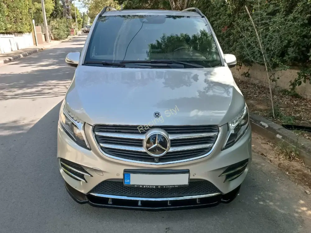 Mercedes Benz V-Class AMG-Line spoiler pod přední nárazník Glossy Black MD Design Lesk.