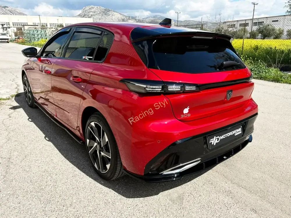 Peugeot 308 spoiler pod zadní nárazník Glossy Black MD Design Lesk.