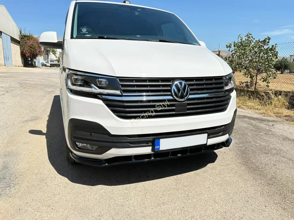 VW T6.1 spoiler pod přední nárazník V1 Glossy Black MD Design Lesk.
